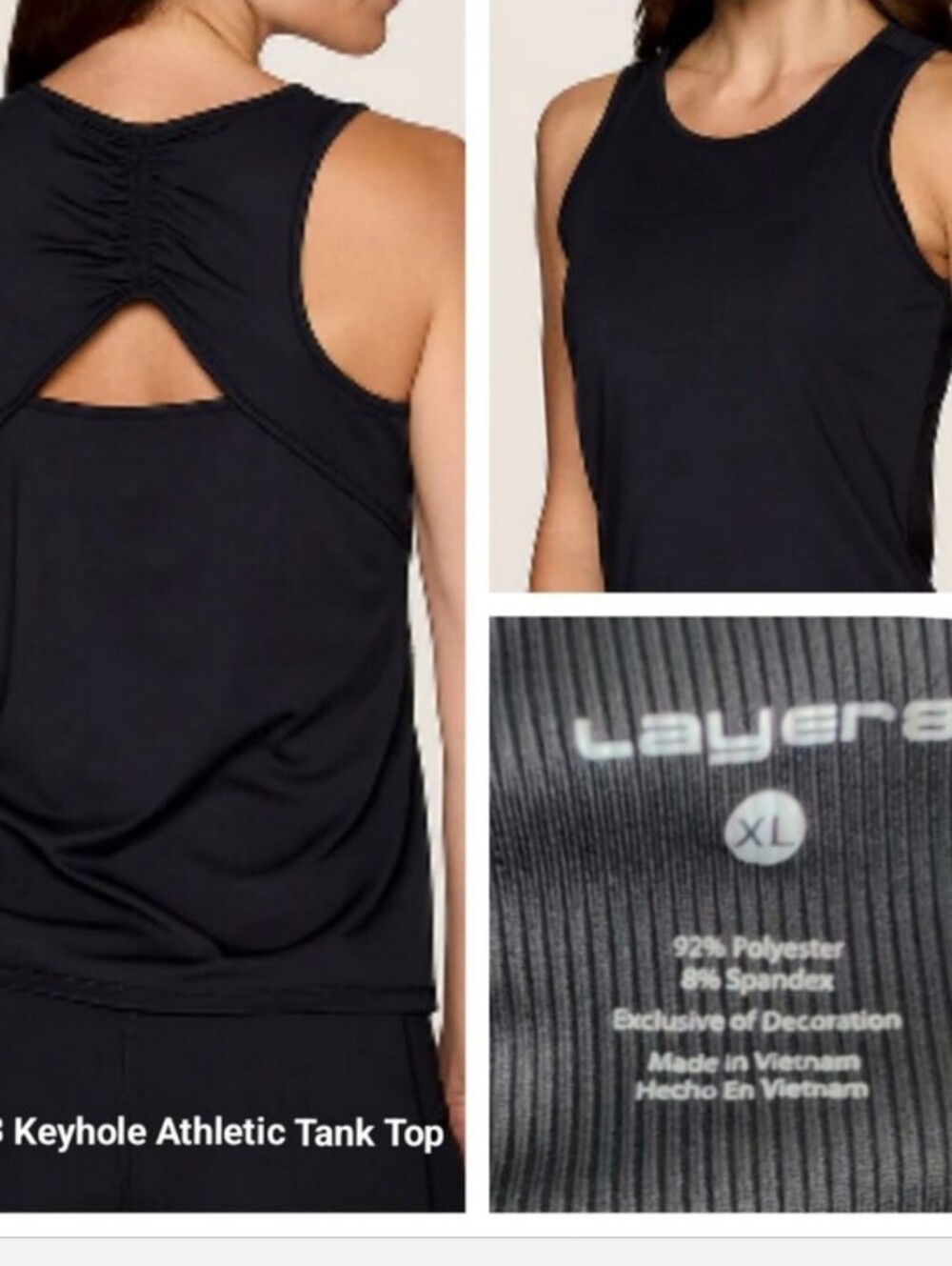 Layer 8 Women's Black Sleeveless Tank with Ruched Keyhole Back XL